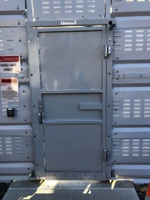 Close-up photo of security gate door